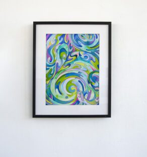 Aquatic swirl - watercolor on paper 2025 framed