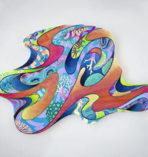 Coralismo mixed media painting on wood panel 79X47cm 2025